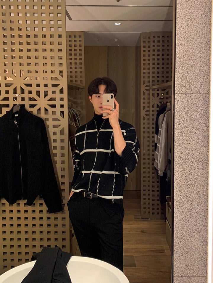 S8 No. 305 Knit Plaid Lapel Sweater