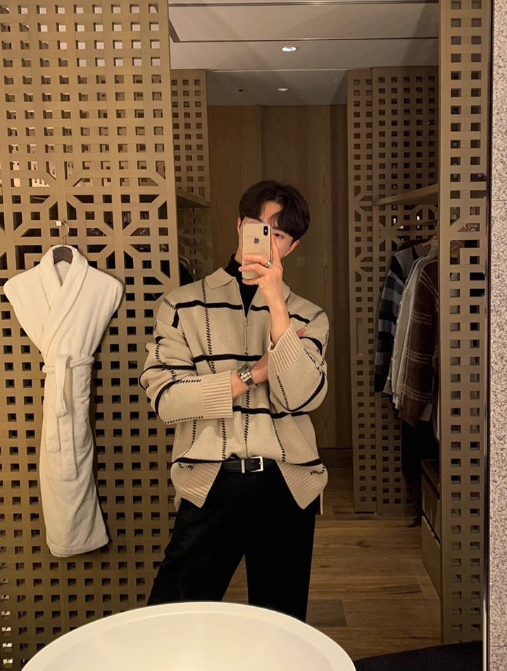 S8 No. 305 Knit Plaid Lapel Sweater