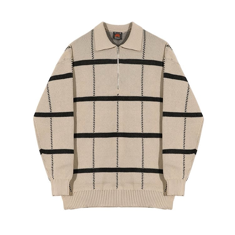 S8 No. 305 Knit Plaid Lapel Sweater