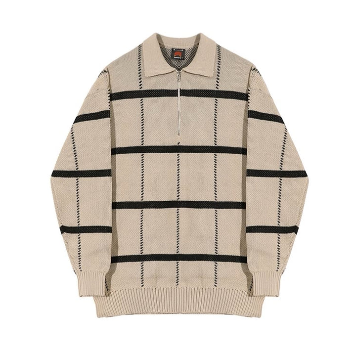 S8 No. 305 Knit Plaid Lapel Sweater