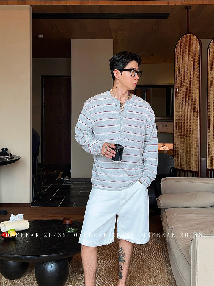 S8 No. 727 Striped Henley Long-Sleeve Tee by 88Society Apparel