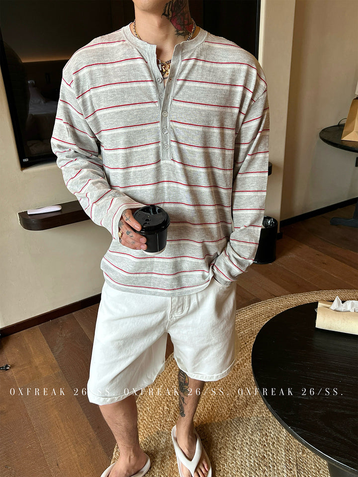 S8 No. 727 Striped Henley Long-Sleeve Tee by 88Society Apparel