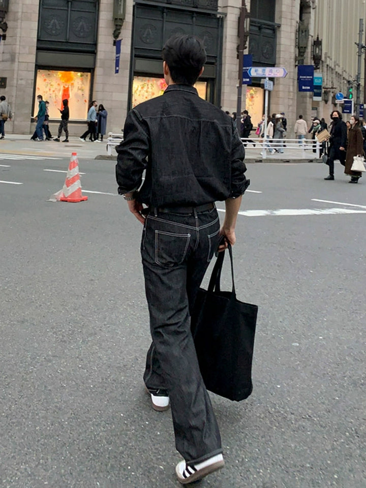 S8 No. 380 Denim Collared Jacket And Straight Pants