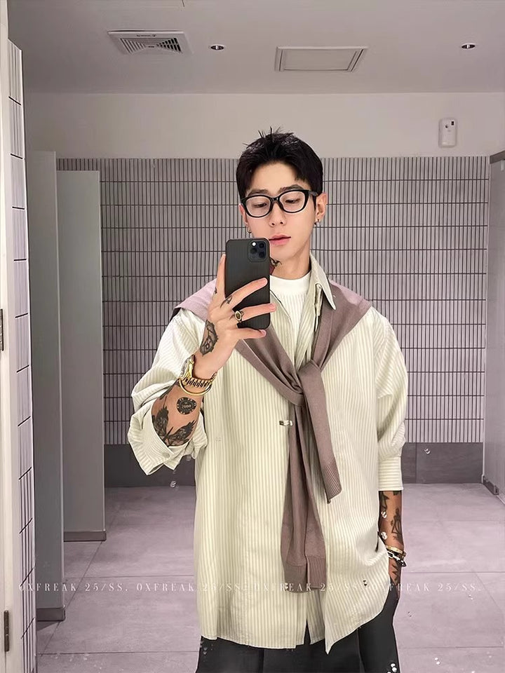 S8 No. 724 Layered Striped Button-Up Shirt by 88Society Apparel