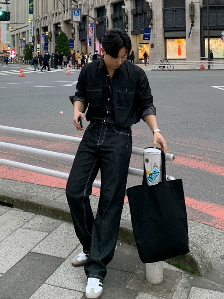 S8 No. 380 Denim Collared Jacket And Straight Pants