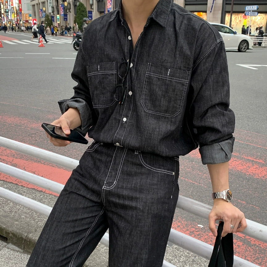 S8 No. 380 Denim Collared Jacket And Straight Pants