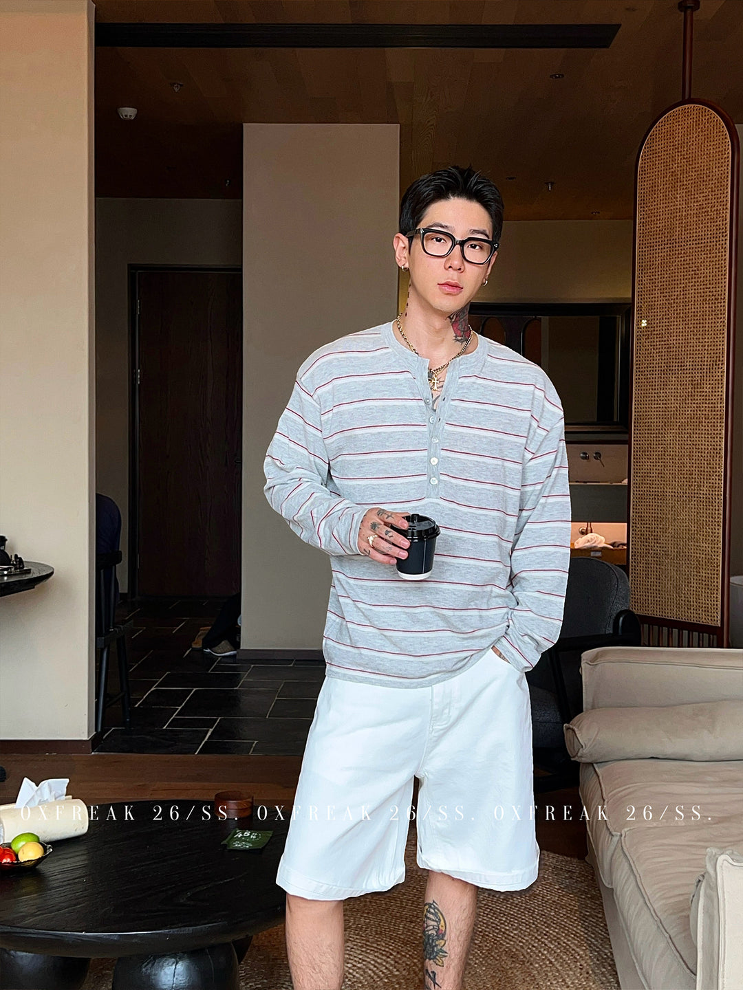 S8 No. 727 Striped Henley Long-Sleeve Tee by 88Society Apparel