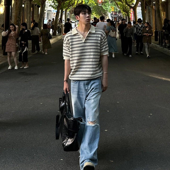 S8 No. 639 Retro Knit Stripe Polo Shirt
