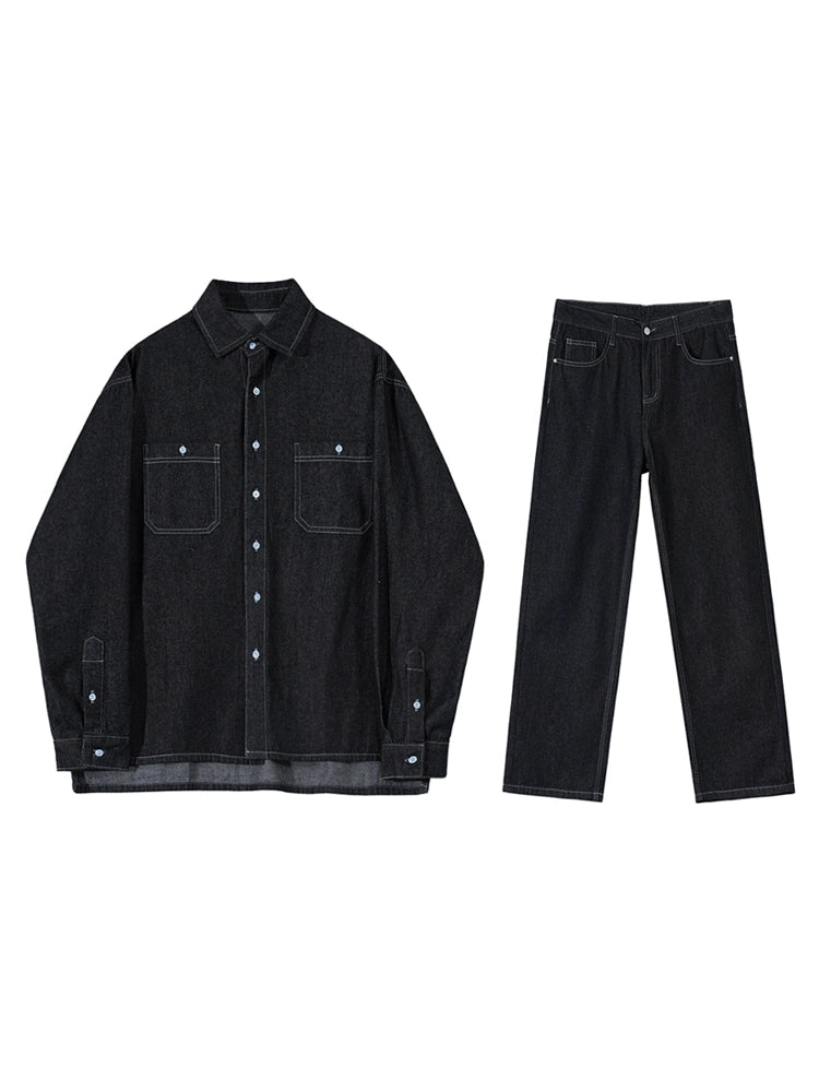 S8 No. 380 Denim Collared Jacket And Straight Pants