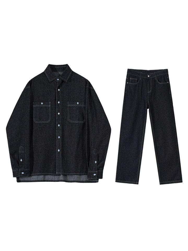 S8 No. 380 Denim Collared Jacket And Straight Pants