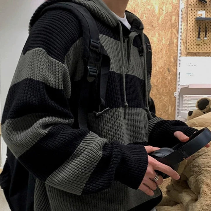 S8 No. 291 Loose Striped Knit Hoodie