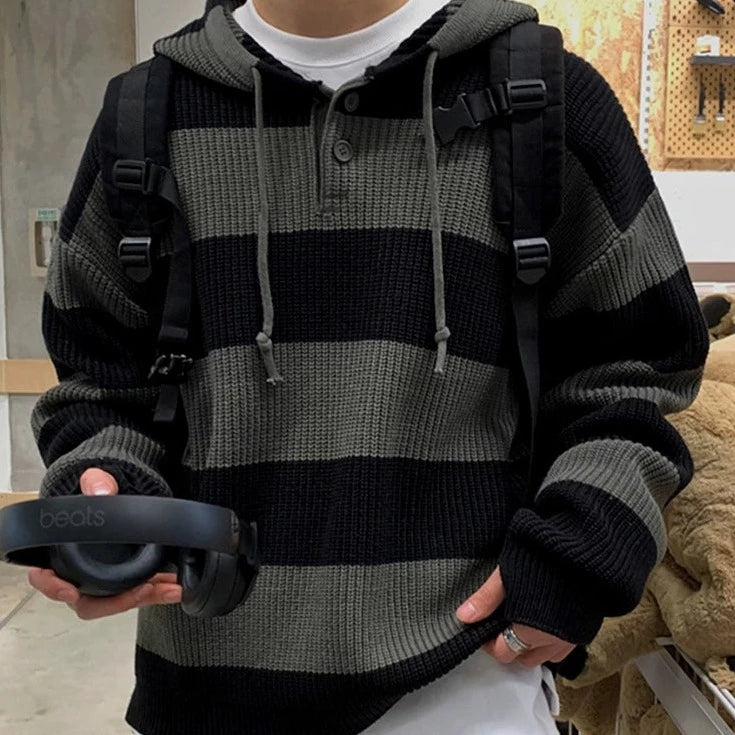 S8 No. 291 Loose Striped Knit Hoodie