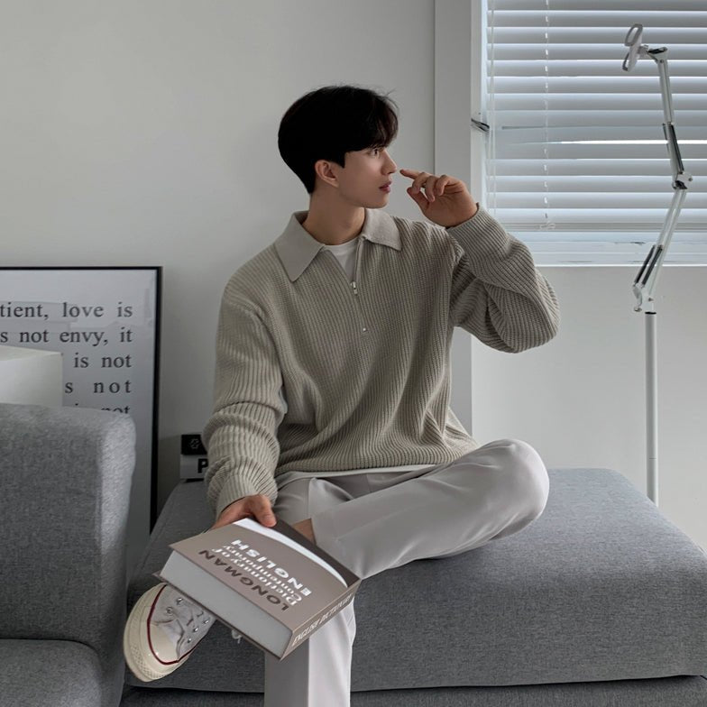 KC No. 149 KNITTED HALF-ZIP SWEATER |MO - KŌSEI COLLECTIVE コーセイコレクティブ|Korean Fashion|Japanese Fashion|Asian Fashion| Asian Jewelry